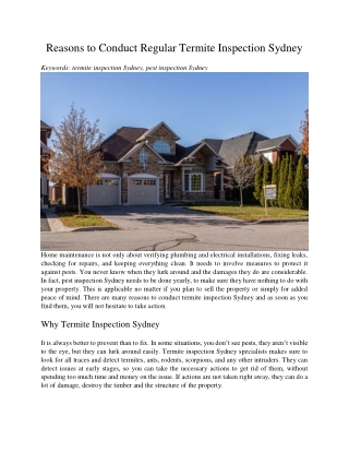 Reasons to Conduct Regular Termite Inspection Sydney