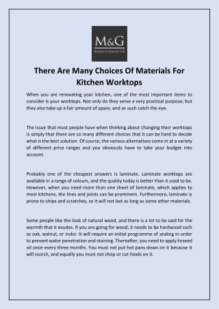 There Are Many Choices Of Materials For Kitchen Worktops