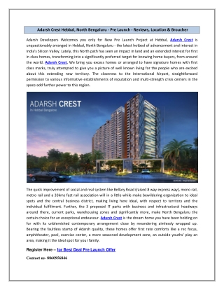 Adarsh Crest Hebbal, North Bengaluru - Pre Launch - Reviews, Location & Broucher