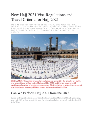 New Hajj 2021 Visa Regulations and Travel Criteria for Hajj 2021
