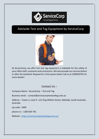 Adelaide Test and Tag Equipment by ServiceCorp