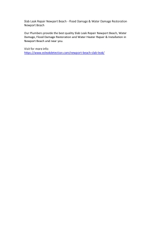Slab Leak Repair Newport Beach - Flood Damage & Water Damage Restoration Newport