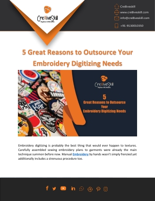 Top 5 Reasons to Outsource Your Embroidery Digitizing Services By Cre8iveSkill