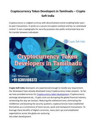 Cryptocurrency Token Developers in Tamilnadu - Crypto Soft India