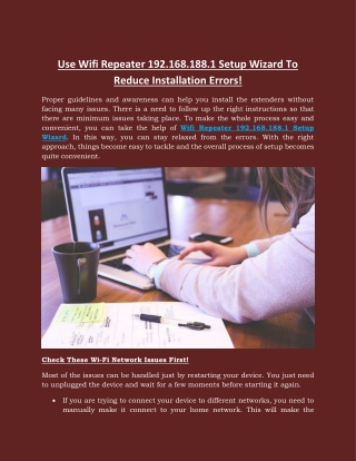 Use Wifi Repeater 192.168.188.1 Setup Wizard To Reduce Installation Errors!