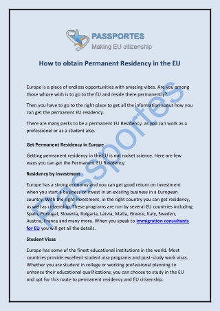 How to obtain Permanent Residency in the EU