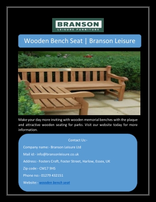 Wooden Bench Seat | Branson Leisure