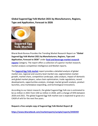 Global Sugared Egg Yolk Market 2021 by Manufacturers Forecast 2026