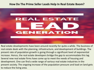 How Do The Prime Seller Leads Help In Real Estate Boom?