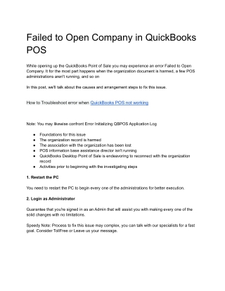 Failed to Open Company in QuickBooks POS