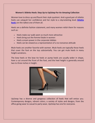 Women’s Stiletto Heels Step up to Up2step for an amazing collection