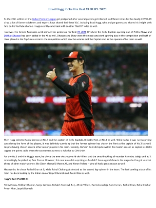 Brad Hogg Picks His Best XI Of IPL 2021