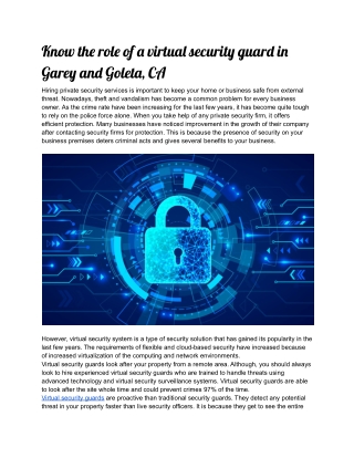 Know the role of a virtual security guard in Garey and Goleta, CA