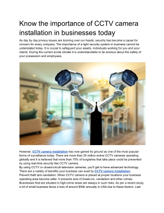 Know the importance of CCTV camera installation in businesses today