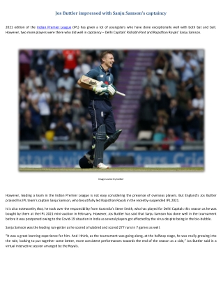 Cricket News -Jos Buttler impressed with Sanju Samson