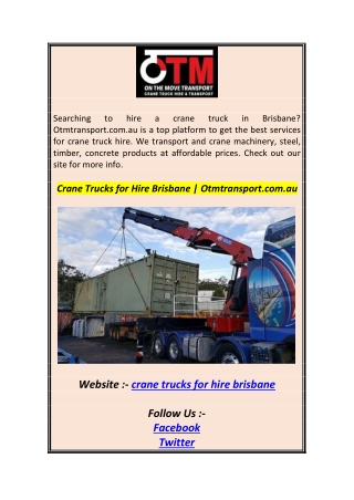 Crane Trucks for Hire Brisbane  Otmtransport.com.au