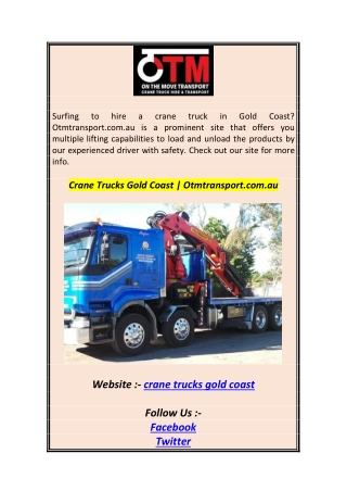 Crane Trucks Gold Coast  Otmtransport.com.au