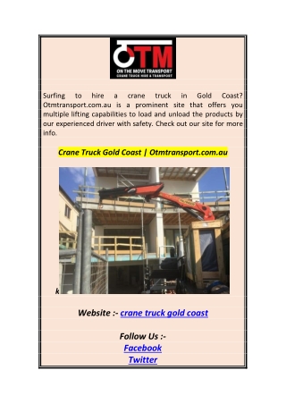 Crane Truck Gold Coast  Otmtransport.com.au