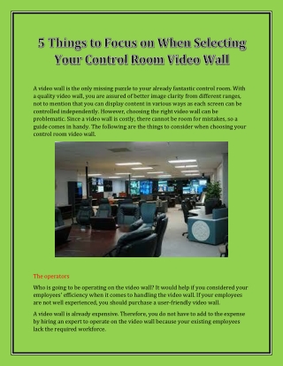 5 Things to Focus on When Selecting Your Control Room Video Wall