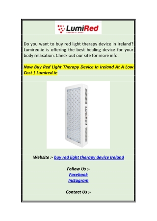 Now Buy Red Light Therapy Device In Ireland At A Low Cost  Lumired.ie.