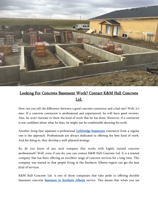 Looking For Concrete Basement Work Contact K&M Hall Concrete Ltd.