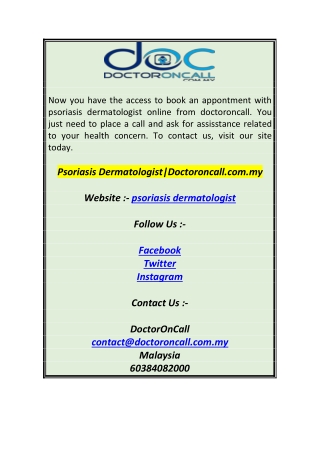 Psoriasis DermatologistDoctoroncall.com.my