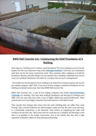 K&M Hall Concrete Ltd. Constructing the Solid Foundation of A Building