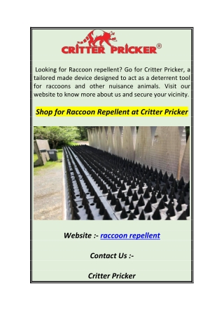 Shop for Raccoon Repellent at Critter Pricker 0