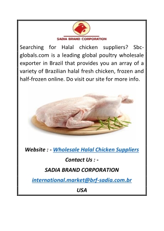 Wholesale Halal Chicken Suppliers | Sbc-globals.com