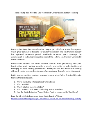 Here’s Why You Need to Use Videos for Construction Safety Training