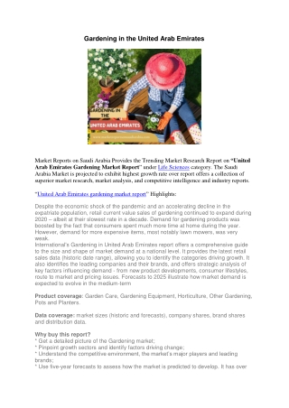 Gardening Market Report in the United Arab Emirates