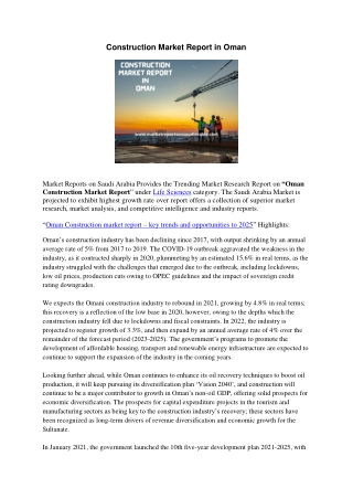 Construction Market Report in Oman