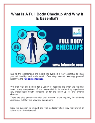 What is a full body checkup and why it is essential?