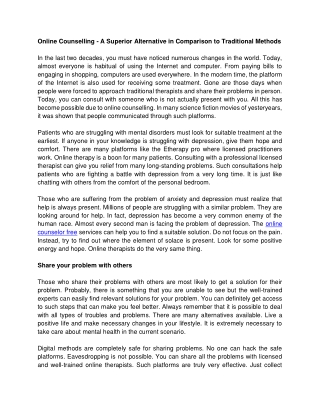 Online Counselling - A Superior Alternative in Comparison to Traditional Methods