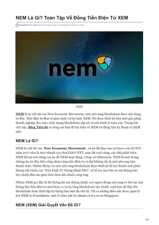 NEM Là Gì? Toàn Tập Về Đồng Tiền Điện Tử XEM