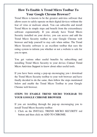How To Enable A Trend Micro Toolbar To Your Google Chrome Browser?