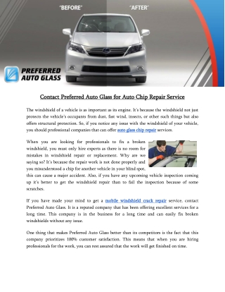 Contact Preferred Auto Glass for Auto Chip Repair Service