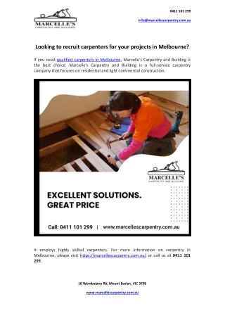 Looking to recruit carpenters for your projects in Melbourne?