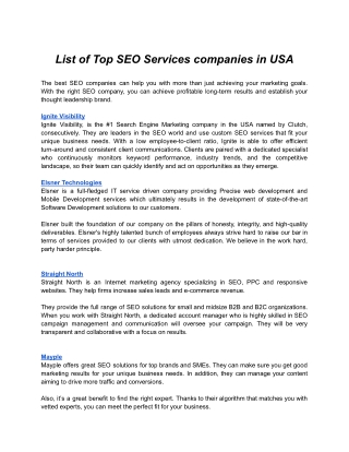 List of Top SEO Services companies in USA