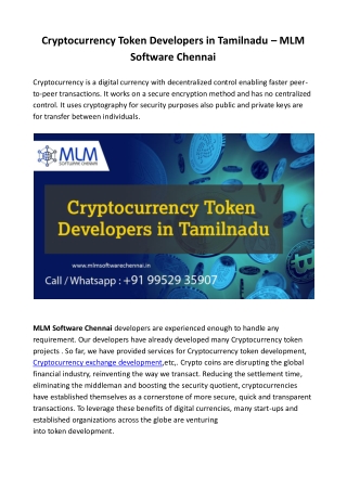 Cryptocurrency Token Developers in Tamilnadu - MLM Software Chennai