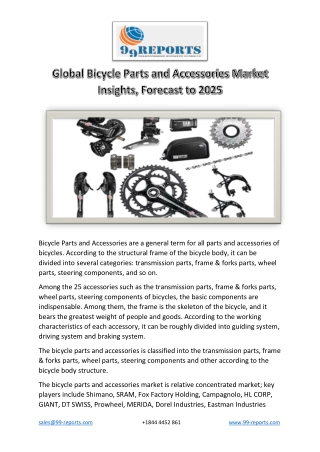 Global Bicycle Parts and Accessories Market Insights, Forecast to 2025