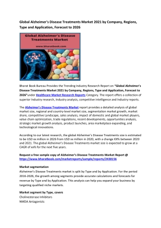 Global Alzheimer’s Disease Treatments Market Research Report 2021-2026