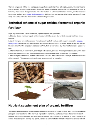 Method for fermenting organic fertilizer with sugar residue - factory guide