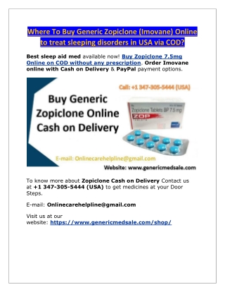 Where To Buy Generic Zopiclone (Imovane) Online to treat sleeping disorders in U
