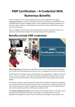 Why PMP Certification A Credential With Numerous Benefits