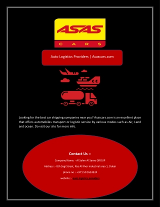 Auto Logistics Providers | Asascars.com