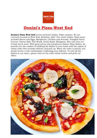 5% Off - Donini's Pizza West End Restaurant Menu, QLD