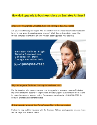 How do I upgrade to business class on Emirates Airlines?
