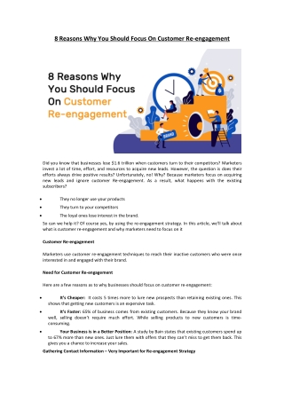 8 Reasons Why You Should Focus On Customer Re-engagement