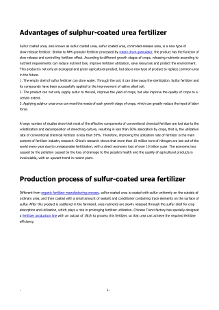 15tph sulfur-coated urea fertilizer production process and analysis